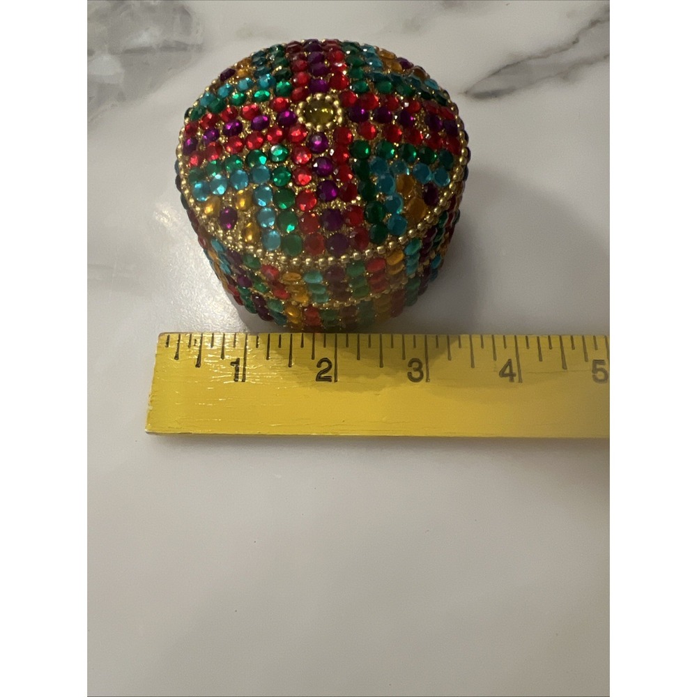 Gorgeous Handmade Colorful Rhinestone Trinket Box Round Unique - Picture 6 of 7